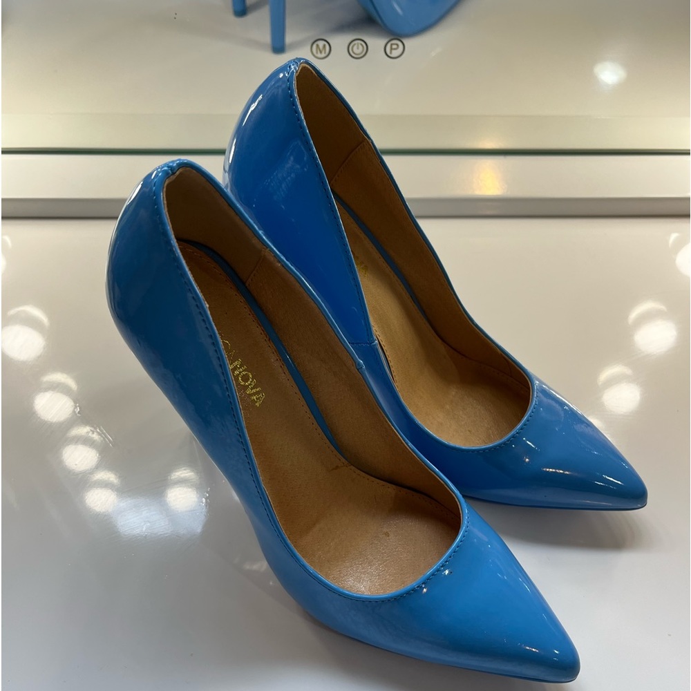 Blue patent stiletto 4 inch heels,slip on,pumps, pointy toe,size 7 - Picture 5 of 10